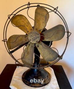 1901 GE Six Blade Fan Antique. Works. 18 High 13 Cage