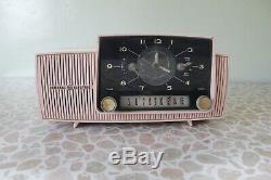 1950s Atomic Pink GE Clock Radio Mid Century General Electric Tube 50s Vintage