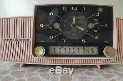 1950s Atomic Pink GE Clock Radio Mid Century General Electric Tube 50s Vintage