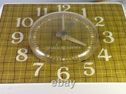 1950s MCM General Electric Yellow Plaid Electric Clock Tested Works VTG Original