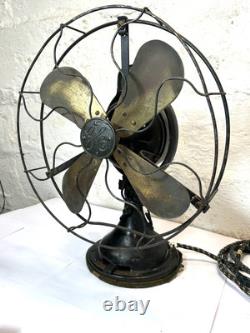 Antique GE 12 Brass Blade Fan 3 Speed Oscillating 75423 As Is For Parts Read