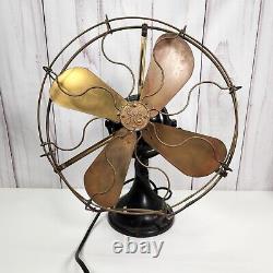 Antique GE 16 Brass 4 Blade 3 Speed Metal Fan USA General Electric Co VTG