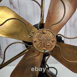 Antique GE 16 Brass 4 Blade 3 Speed Metal Fan USA General Electric Co VTG