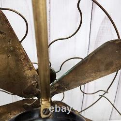 Antique GE 16 Brass 4 Blade 3 Speed Metal Fan USA General Electric Co VTG