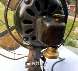 Antique GE Brass 4 Blade Fan AOU 272058 Form A31 #C89718 3-Speed 17 tall x 13w