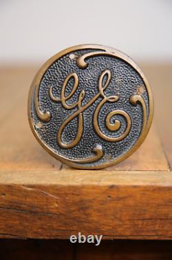 Antique General Electric Brass Badge GE Emblem industrial Fan plaque sign RARE