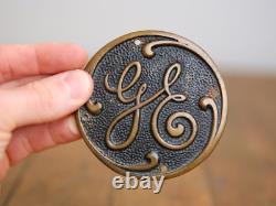 Antique General Electric Brass Badge GE Emblem industrial Fan plaque sign RARE