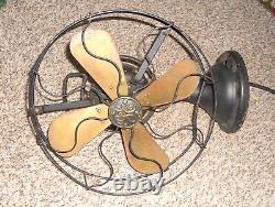 Antique General Electric Brass Blade Electric Fan Articulating Multi-speed As Is