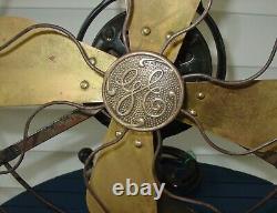 Antique General Electric GE 12 Oscillating Brass Blade Desk Fan AOU AD1 Working