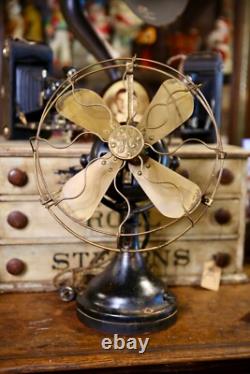 Antique General Electric GE Brass Blade Fan Industrial Brass Cage 12 Vintage