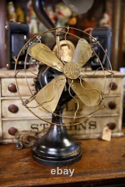 Antique General Electric GE Brass Blade Fan Industrial Brass Cage 12 Vintage