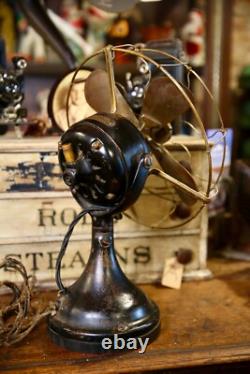 Antique General Electric GE Brass Blade Fan Industrial Brass Cage 12 Vintage