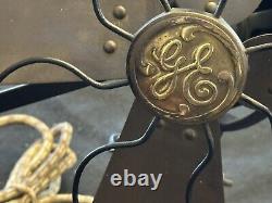 Antique General Electric Model 75425 Brass Blade Desk Fan Excellent Condition