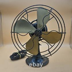 Antique Vintage GE General Electric 4 Brass Blade Oscillating Desk Fan Cast Iron