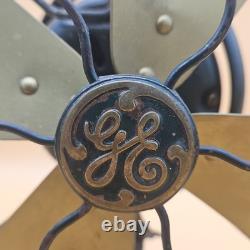 Antique Vintage GE General Electric 4 Brass Blade Oscillating Desk Fan Cast Iron