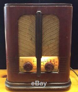 Antique Wood GE Vintage Tube Radio, Unrestored, Working, Art Deco Tombstone R