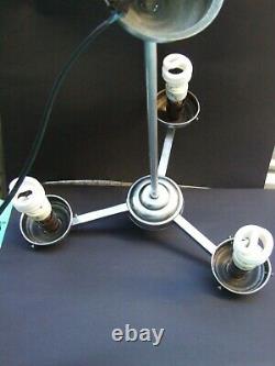 Art Deco 3 Branch Chrome Pendant Light 3 Mottle Glass Drum Shades C1930 Restored