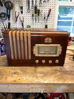 For Repair Vintage General Electric GE HE-74 Tube Radio Wood 1939 AM Shortwave