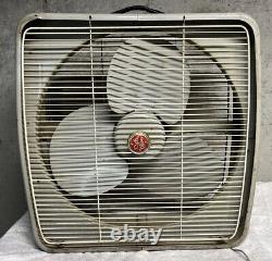 GE Vintage Metal Box Fan General Electric 3 Speed 3 Blade 1940s 1950s Art Deco