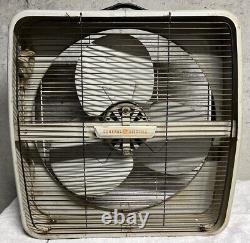 GE Vintage Metal Box Fan General Electric 3 Speed 3 Blade 1940s 1950s Art Deco