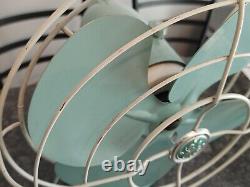 GENERAL ELECTRIC 2 SPEED OSCILATING FAN F15S125 TEAL BLUE GREEN 1950's