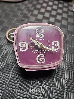 General Electric Alarm Clock Vintage Model 7368 USA Purple Working Funky Numbers