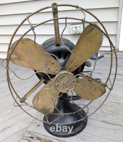 General Electric Brass Blade Fan Industrial Brass Cage 13 Vintage-WORKS