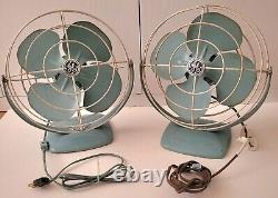 General Electric Fan Vintage Table Desk Aqua Turquoise Blue F11A103 USA. Pair