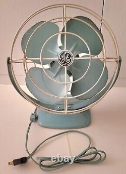 General Electric Fan Vintage Table Desk Aqua Turquoise Blue F11A103 USA. Pair