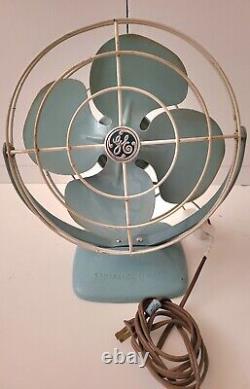 General Electric Fan Vintage Table Desk Aqua Turquoise Blue F11A103 USA. Pair