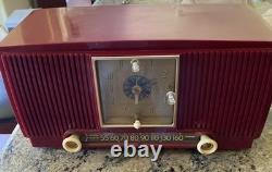General Electric Tube Radio 548PH Vintage MCM Red Burgundy GE Works