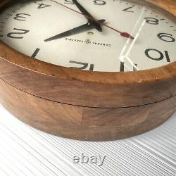 General Electric Wall Clock Red Eye WOOD 1H1312 School Industrial 13 WORKS