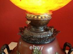 Gorgeous Large Vintage Ornate Parlor Kerosene Oil Lamp Electric Painted Shade