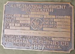 Massive Vintage General Electric GE Bronze Machine Plaque Sign AC Generator