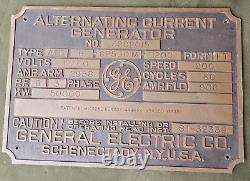 Massive Vintage General Electric GE Bronze Machine Plaque Sign AC Generator