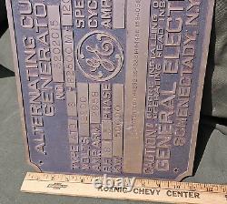 Massive Vintage General Electric GE Bronze Machine Plaque Sign AC Generator