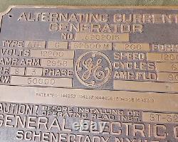 Massive Vintage General Electric GE Bronze Machine Plaque Sign AC Generator