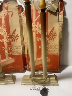 Pair Of Vintage Electric Christmas Window Candles with Halos GENERAL ELECTRIC