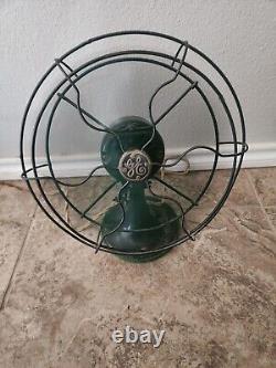 Rare Antique GENERAL ELECTRIC Vintage Desk Fan Army Green WORKS