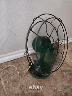 Rare Antique GENERAL ELECTRIC Vintage Desk Fan Army Green WORKS