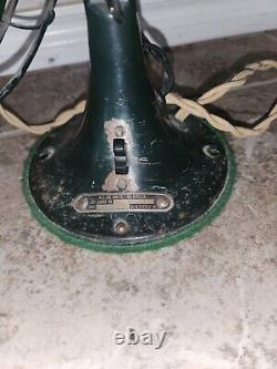 Rare Antique GENERAL ELECTRIC Vintage Desk Fan Army Green WORKS