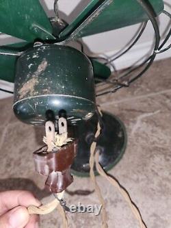 Rare Antique GENERAL ELECTRIC Vintage Desk Fan Army Green WORKS