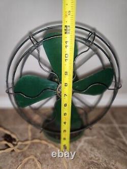 Rare Antique GENERAL ELECTRIC Vintage Desk Fan Army Green WORKS