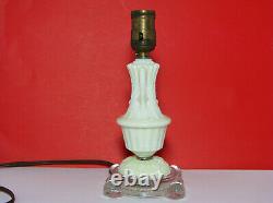 Rare Working Antique Uranium Glass Lamp Glows Milk Victorian Art Deco Cge Vtg