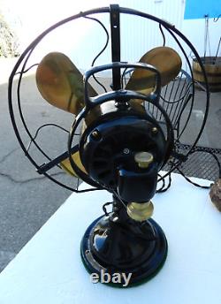 Restored General Electric GE 12 brass 3 SPEED fan antique, 1918-1924 # 75423