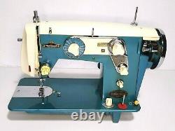 Universal AZZ Super Zig Zag Vintage Sewing Machine Blue W Pedal Tested & Works