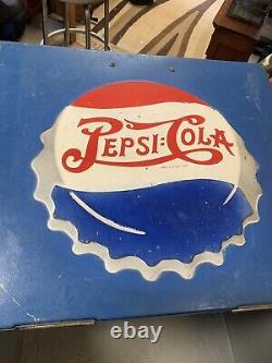 VINTAGE 1940's GENERAL ELECTRIC DOUBLE DOT EMBOSSED PEPSI COLA ICE CHEST COOLER