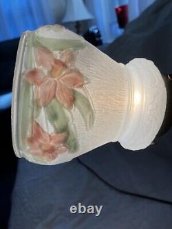 VINTAGE EAGLE Co. ART DECO/RETO Cast Iron Base Gooseneck Desk Lamp FLORAL GLASS