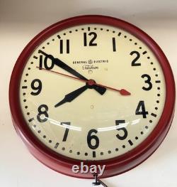 VTG Red 14.5 General Electric Telechron School Clock Model 1HA1612 USA Bakelite