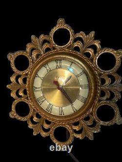 VTG United Ornate Gold Wall Clock Hollywood Regency 40/50s Starburst Gilt